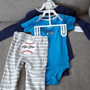 NWT Toddler Boy 3 PC Set Baseball Onesies & Pants
